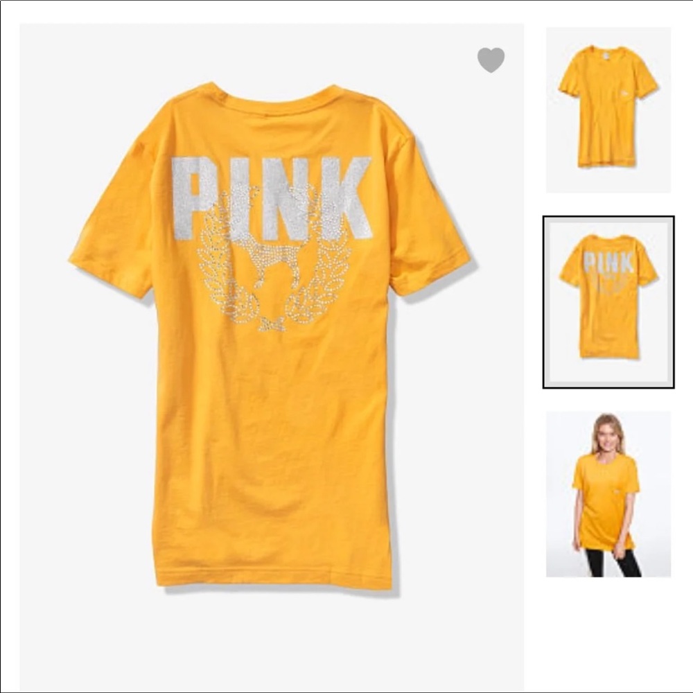 VS Pink Bling Campus Tee Shirt S Small Yellow